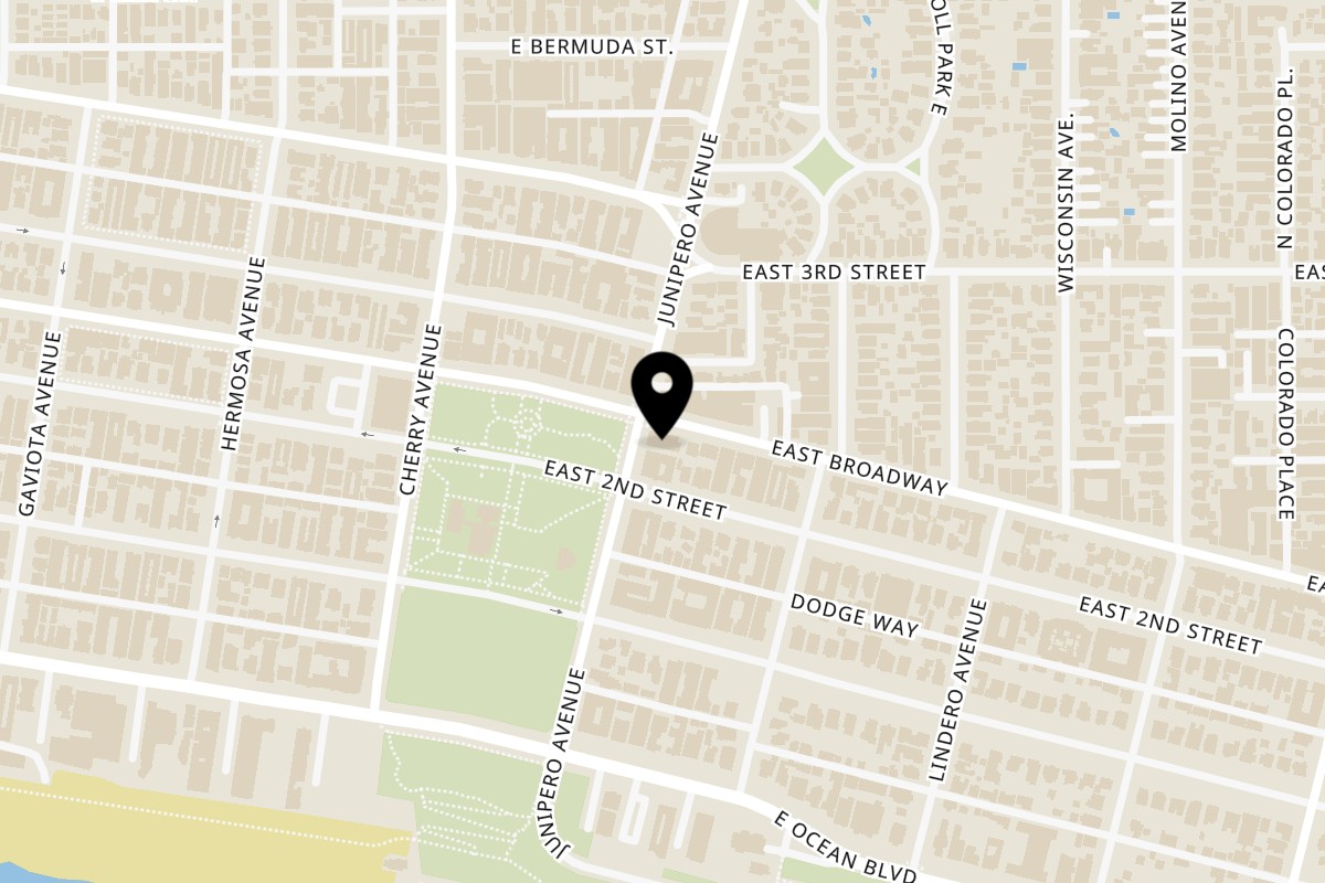 Map showing the location of Park Pantry on 2104 E Broadway in Long Beach